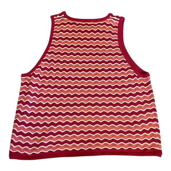 MARINE LAYER Knit Sweater Tank Top Coral Wave Shell Stripe 100% Cotton Sz XL - Picture 2 of 5